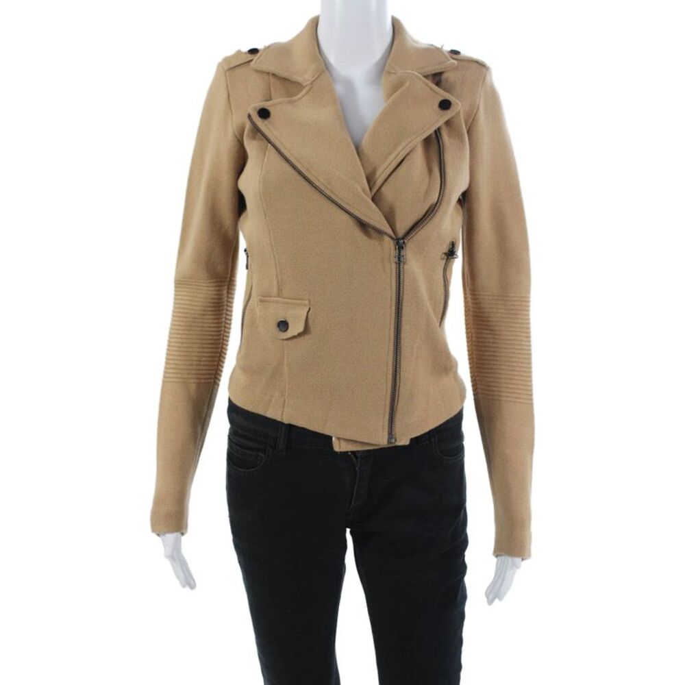 Minnie Rose Women Biker Jacket Tan Size XS